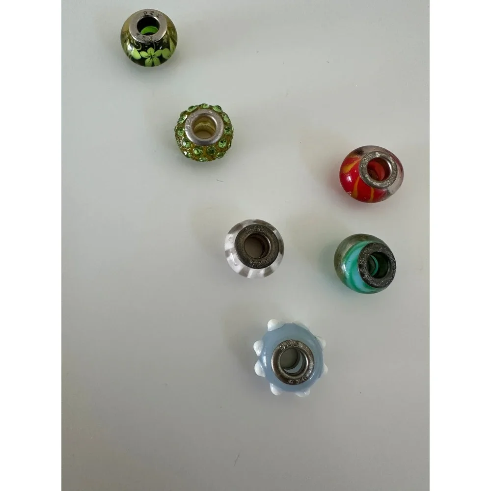 Slider Bead lot 15 Pink Heart Glass Silver 925 Charm Crystals Cupcake Multicolor